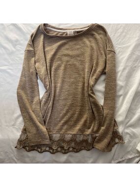 Point Zero Lace Trim Tunic Top | Slouchy Heathered Knit Sweater | Large